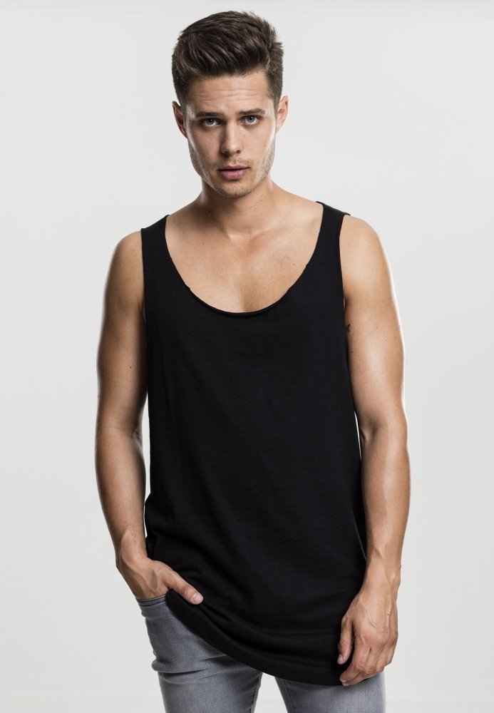 Long Shaped Open Edge Loose Tank - black L