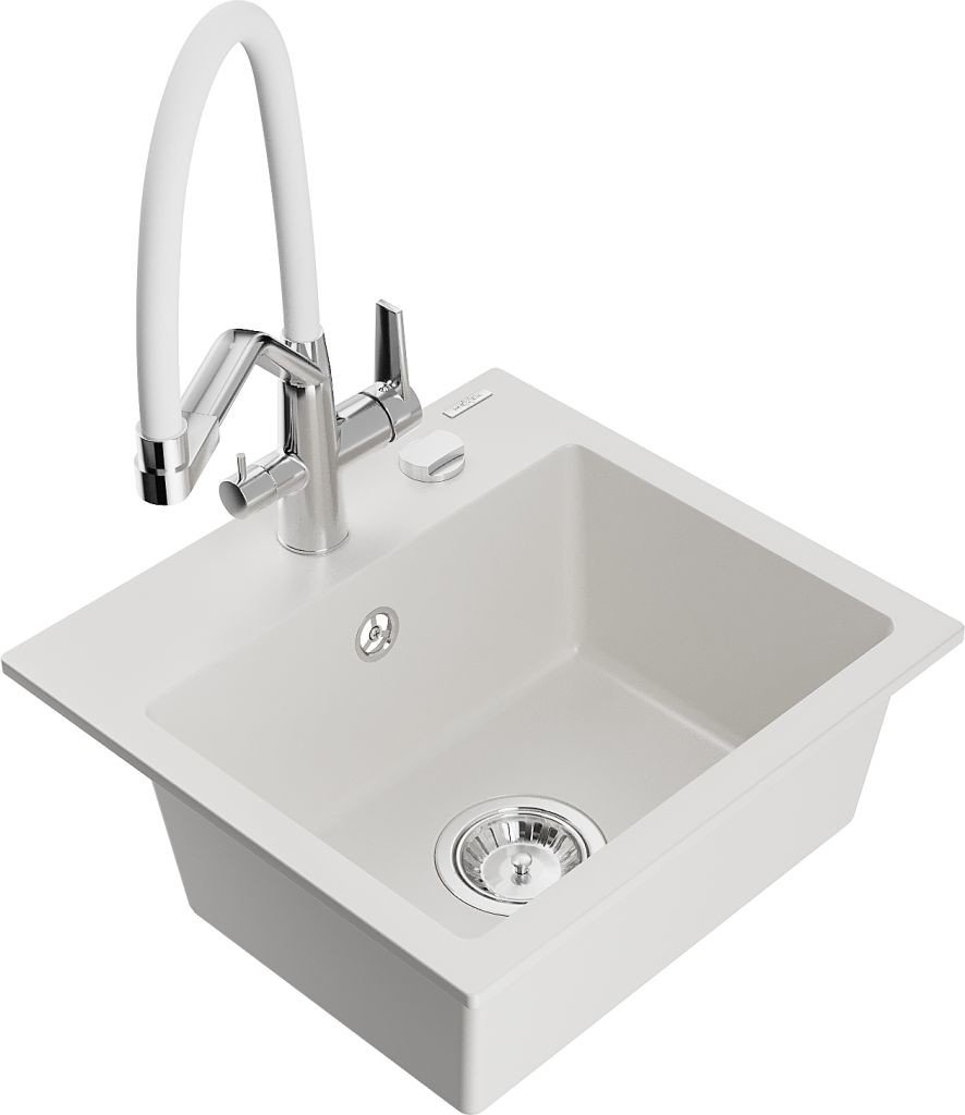 MEXEN/S Milo granitový dřez 1-miska včetně baterie Duo, bílá 6505-20-671701-02