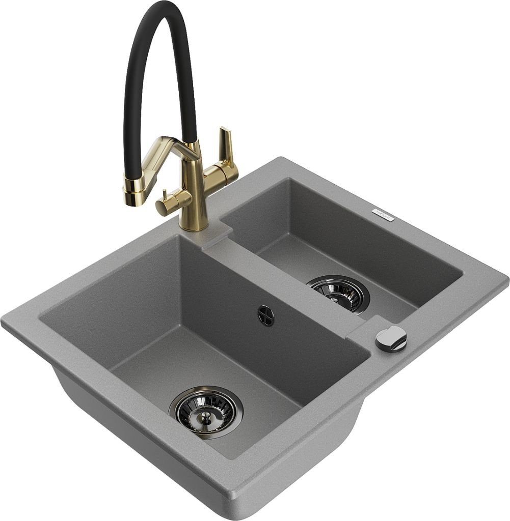 MEXEN/S Carlos granitový dřez 1.5 včetně baterie Duo, šedá 6518-71-671701-57-B