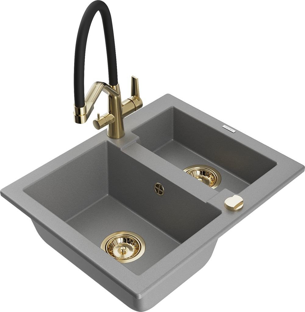 MEXEN/S Carlos granitový dřez 1.5 včetně baterie Duo, šedá 6518-71-671701-57-G