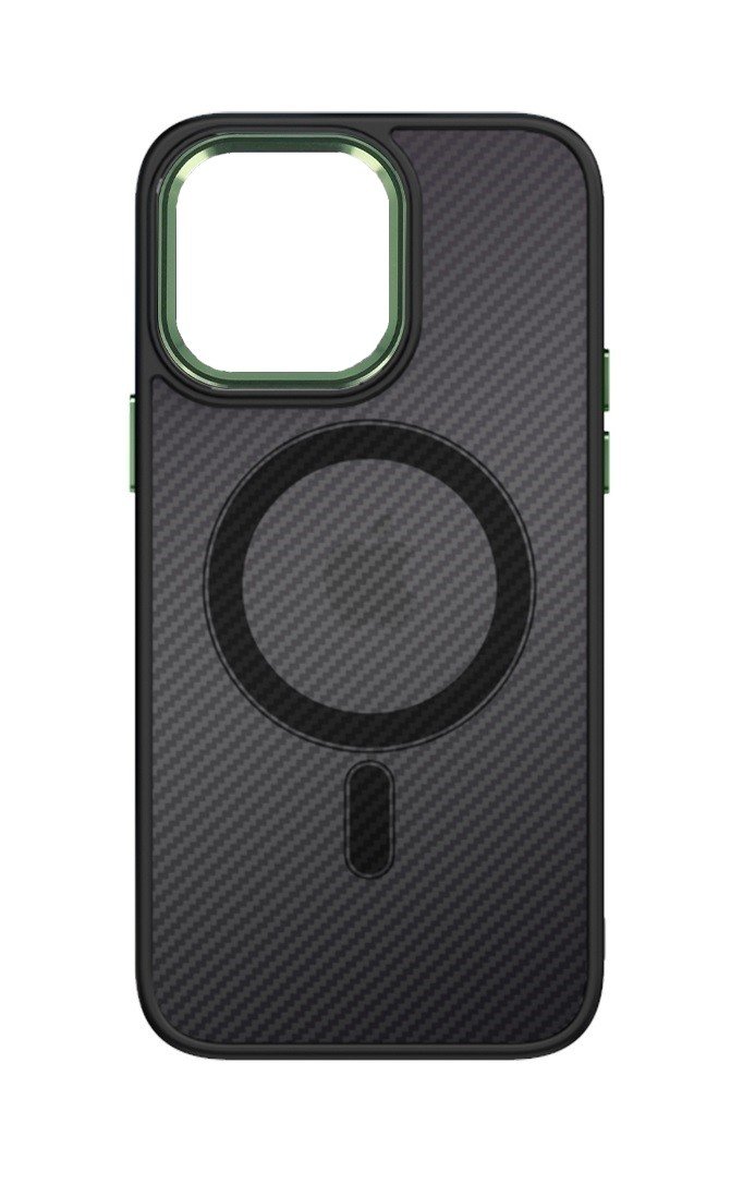 Kryt Tel Protect Magnetic Carbon iPhone 14 pevný tmavý se zeleným rámečkem 97541