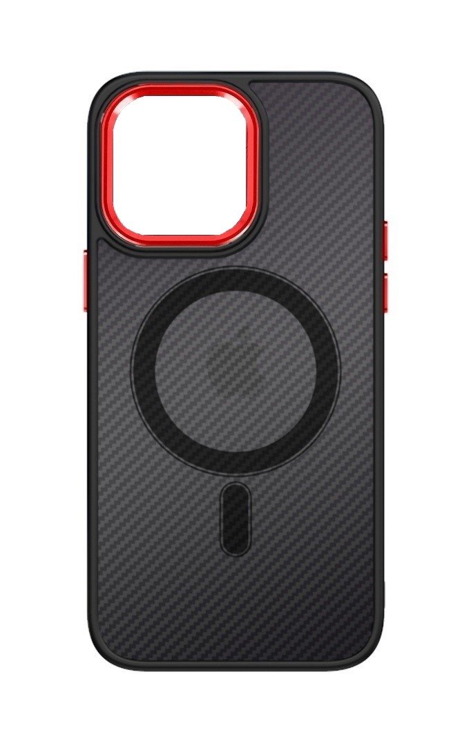 Kryt Tel Protect Magnetic Carbon iPhone 14 pevný tmavý s červeným rámečkem 97538