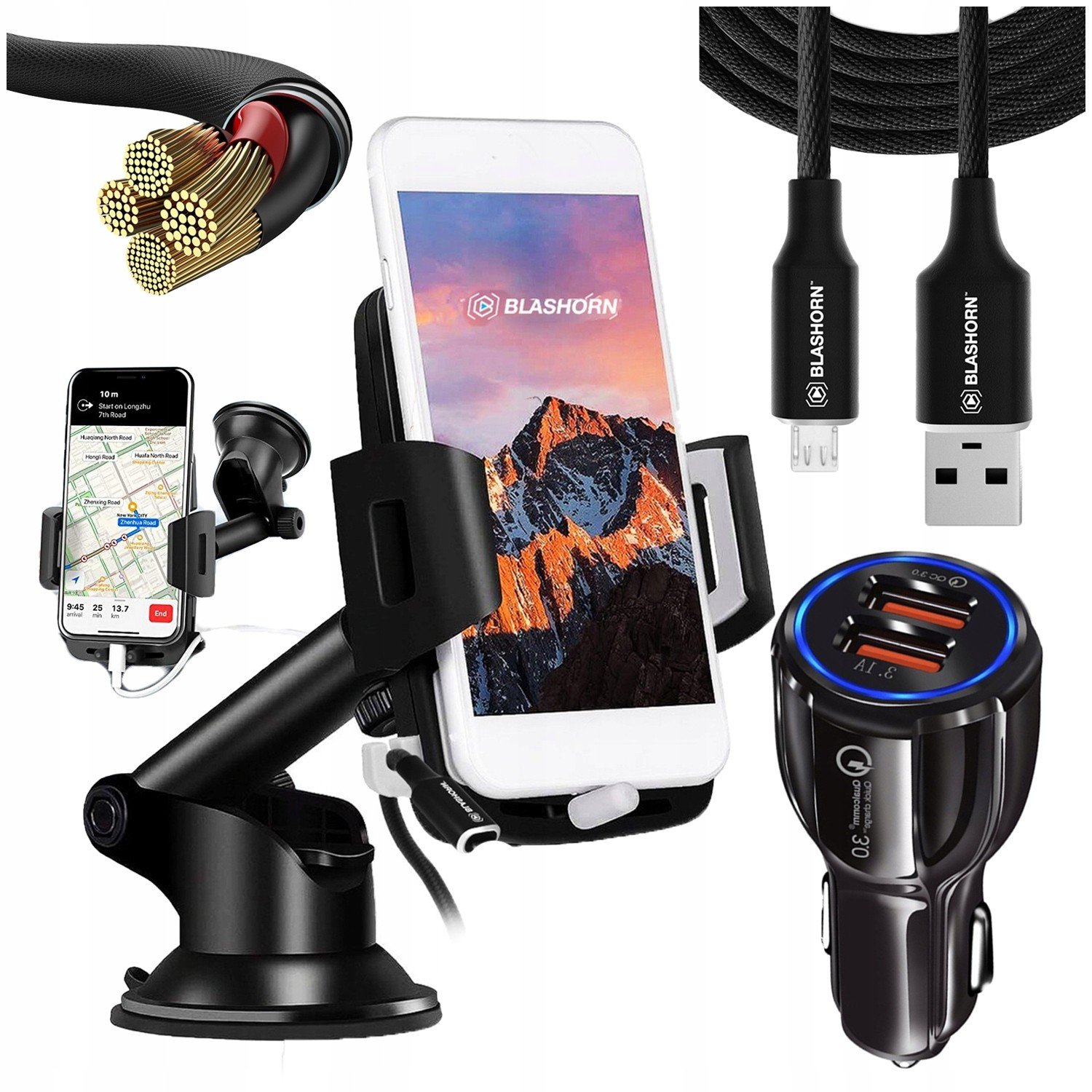 Držák Do Auta Telefon Sklo Kabel Micro 1.2M