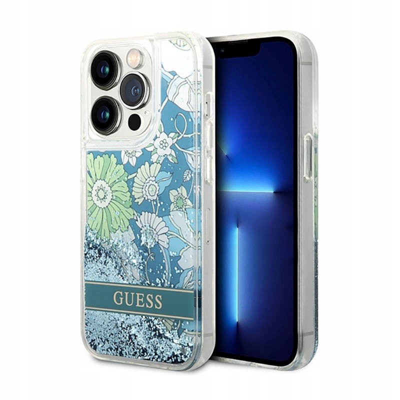 Pouzdro Guess Flower Liquid Glitter pro iPhone 14 Pro