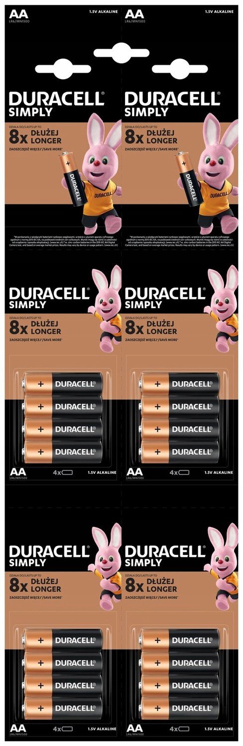 * 16 x Duracell alkalická baterie 4x4 LR6 Aa 1,5V