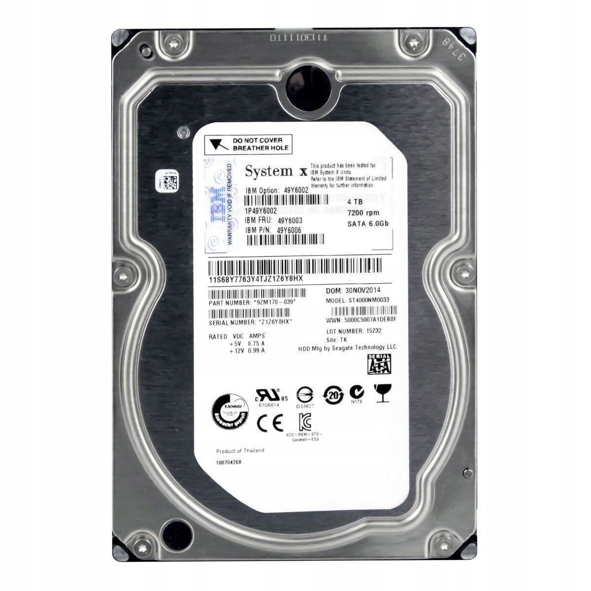 Ibm 49Y6003 49Y6006 4TB 7.2K Sata III ST4000NM0033