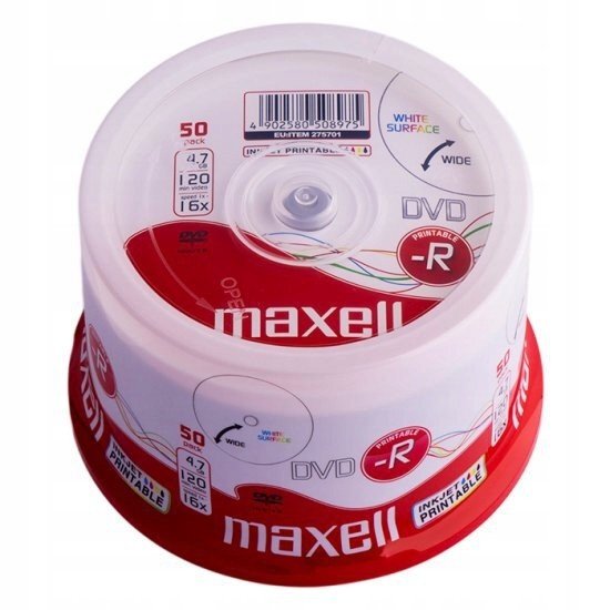 50x Disk Maxell Dvd-r 4,7GB/ 16x bílý malý otvor
