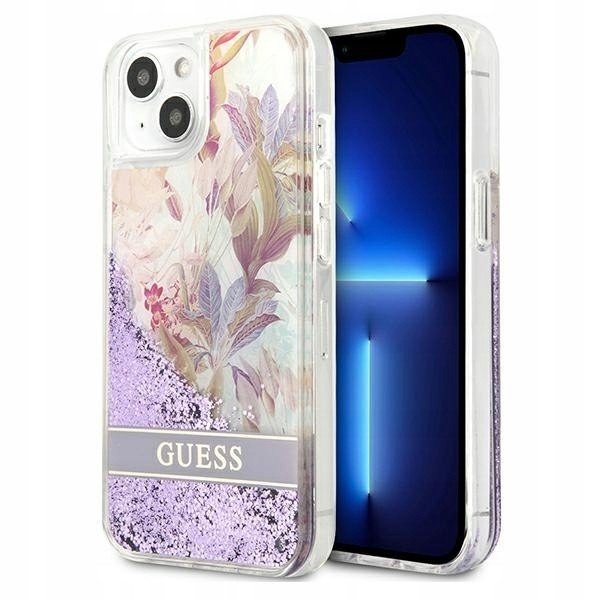 Guess Liquid Glitter Flower obal na iPhone 13 mini