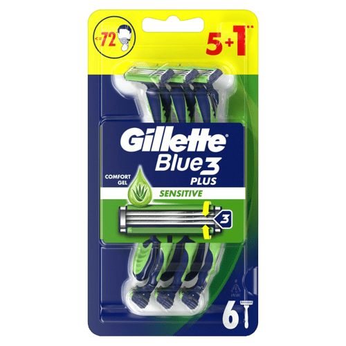 Gillette Blue3 plus sensitive, jednorázové holící strojky pro muže 6 ks