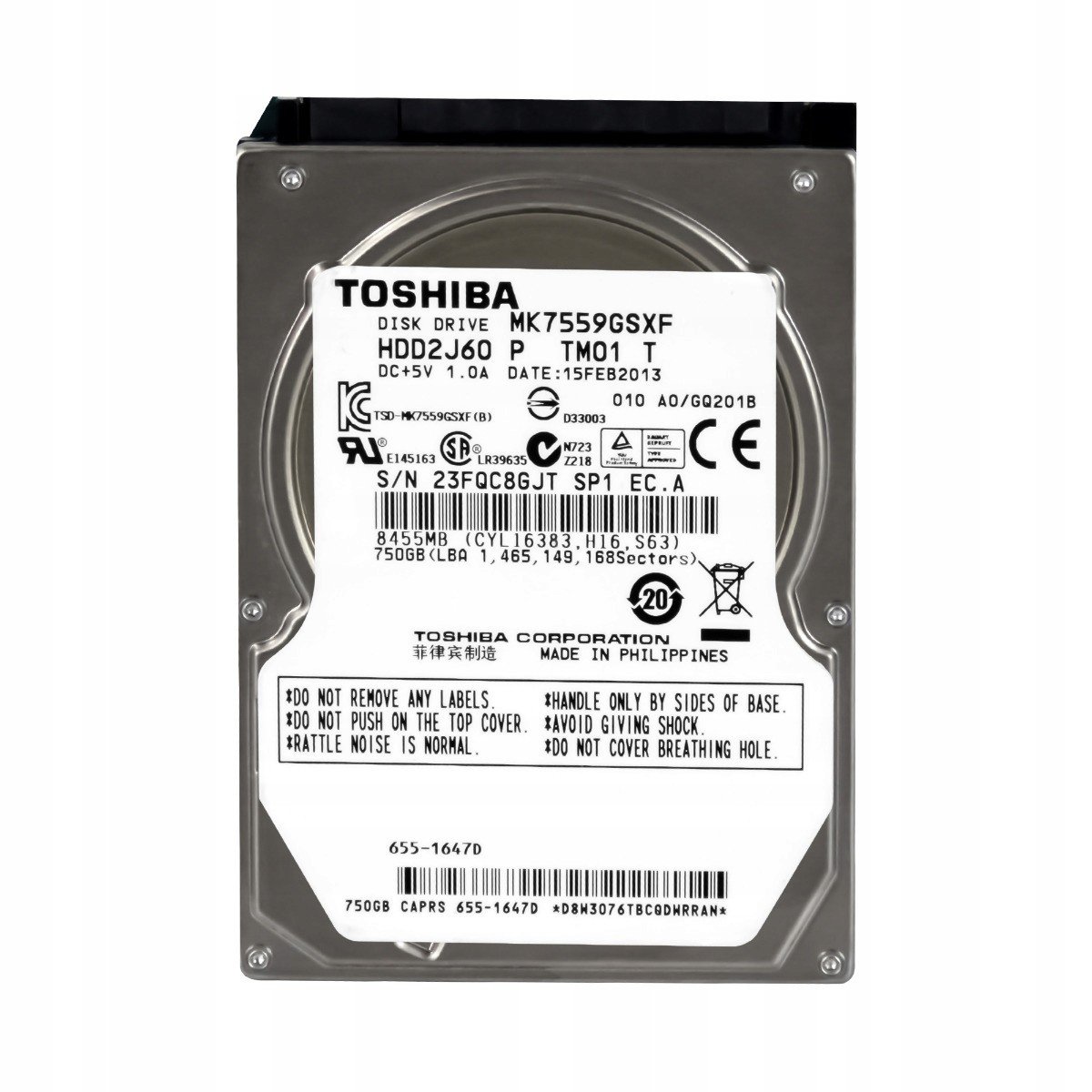 Toshiba 750GB 5,4K 8MB Sata II 2,5'' MK7559GSXF