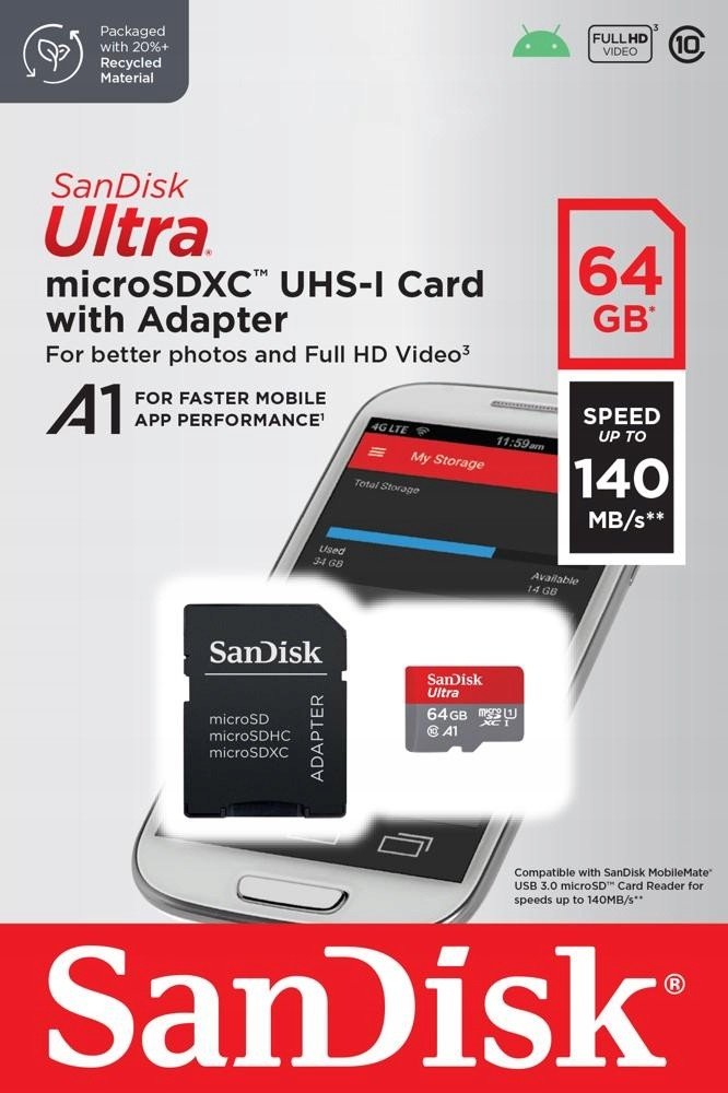 Micro Sd Sandisk 64GB Ultra 140MB/s adaptér