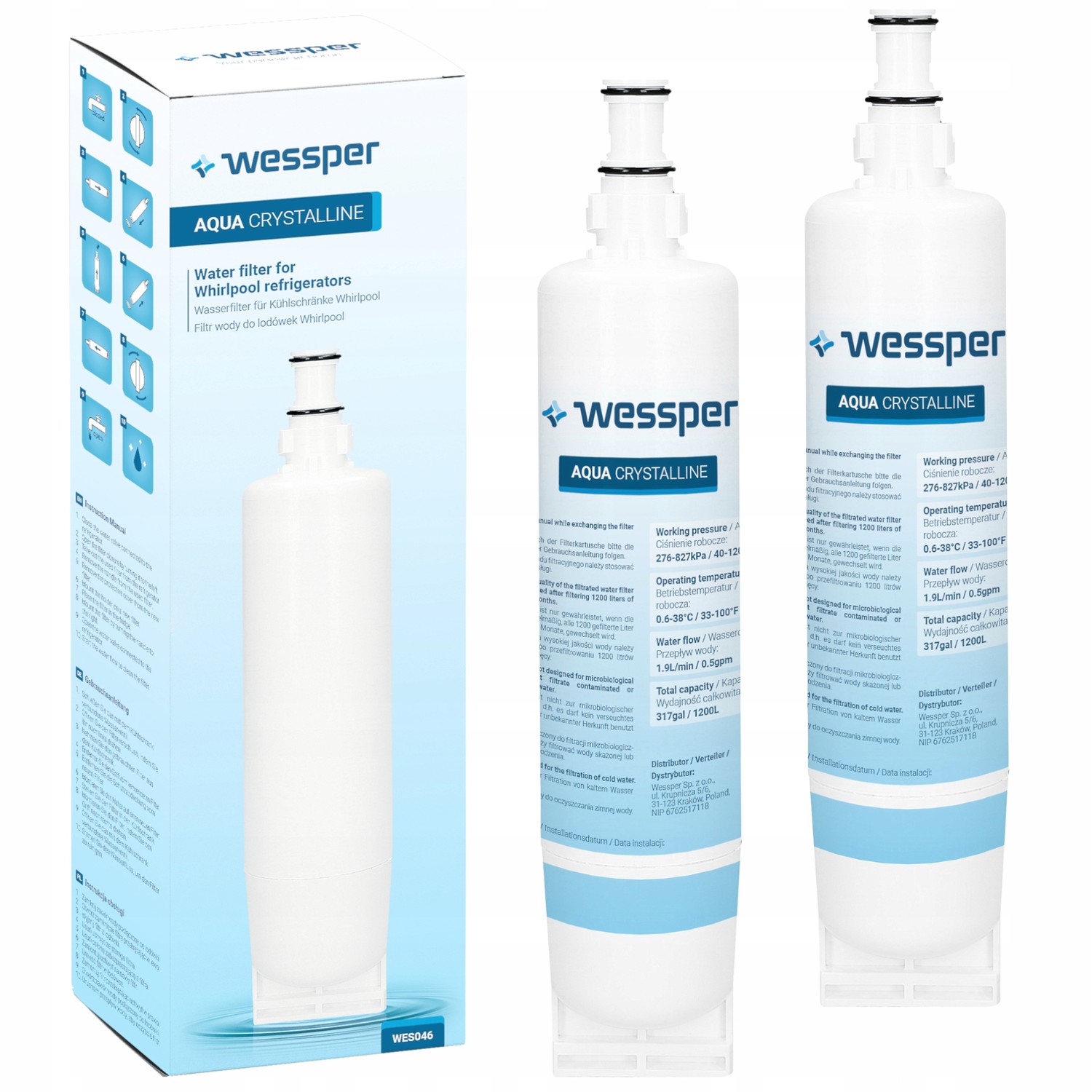 Vodní filtr Wessper chladničky Whirlpool Side by Side