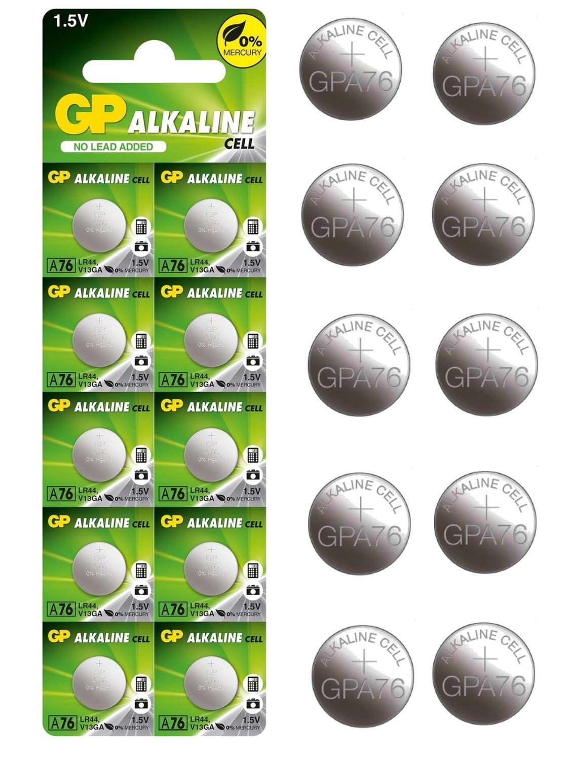 10 X alkalické baterie Gp A76 157 V13GA RW82 G13