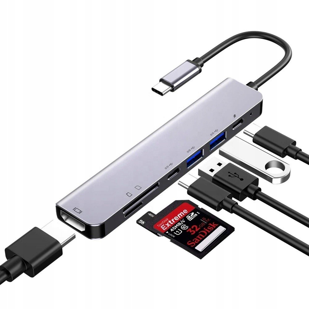 Adaptér 7v1 Hub Usb-c Hdmi 4K Sd Macbook Pro Air