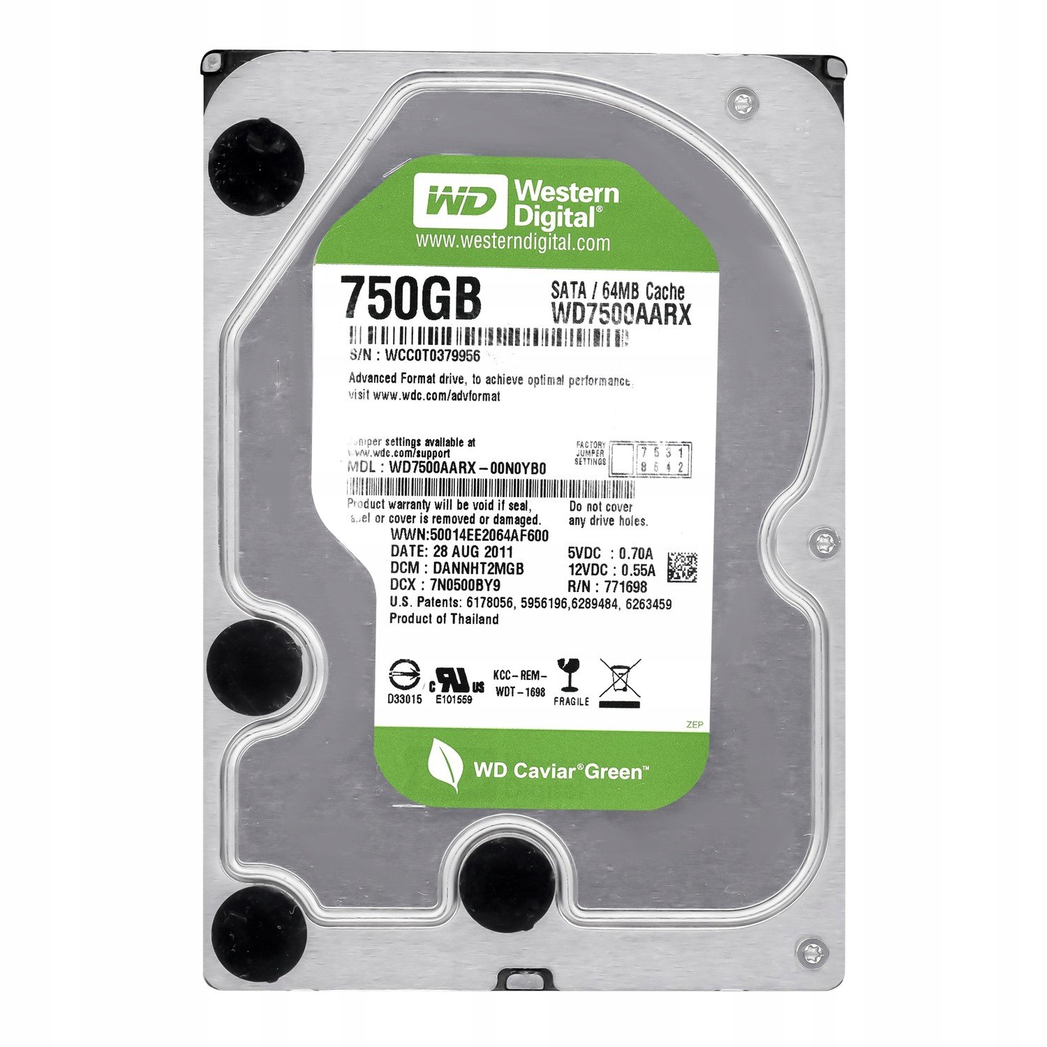 Wd Green 750GB 5.4k 64MB Sata III 3.5'' WD7500AARX