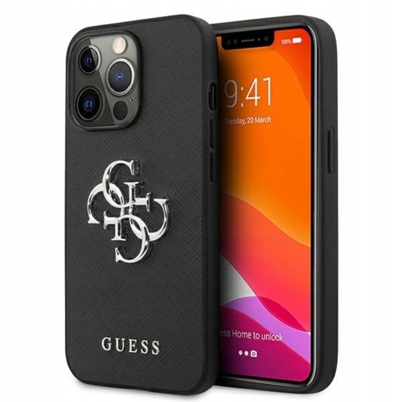 Guess Saffiano 4G velké stříbrné logo iPhone 13 pouzdro