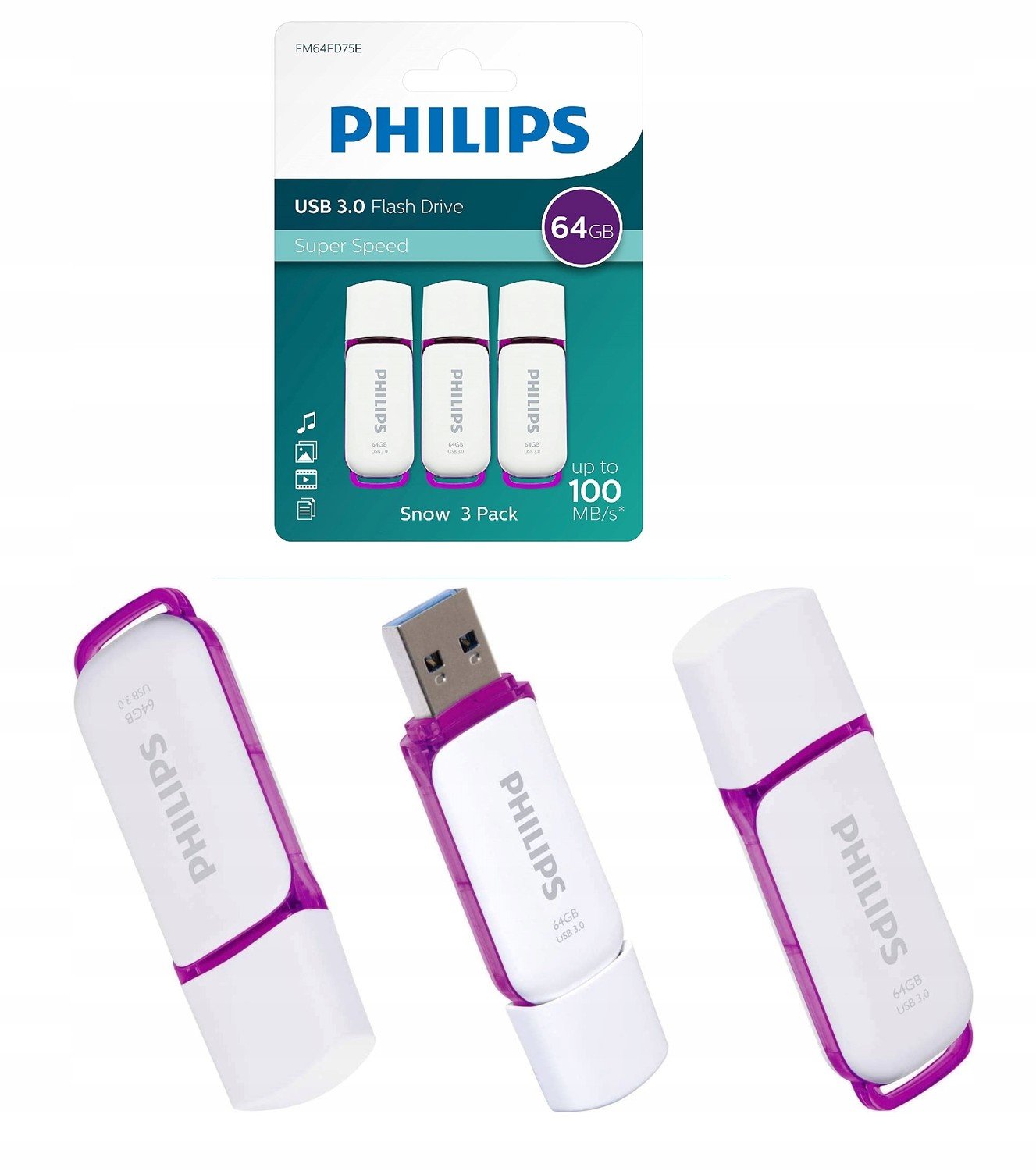 3 x 64 Gb Pendrive Philips Pendrive 64 Gb Usb 3.0