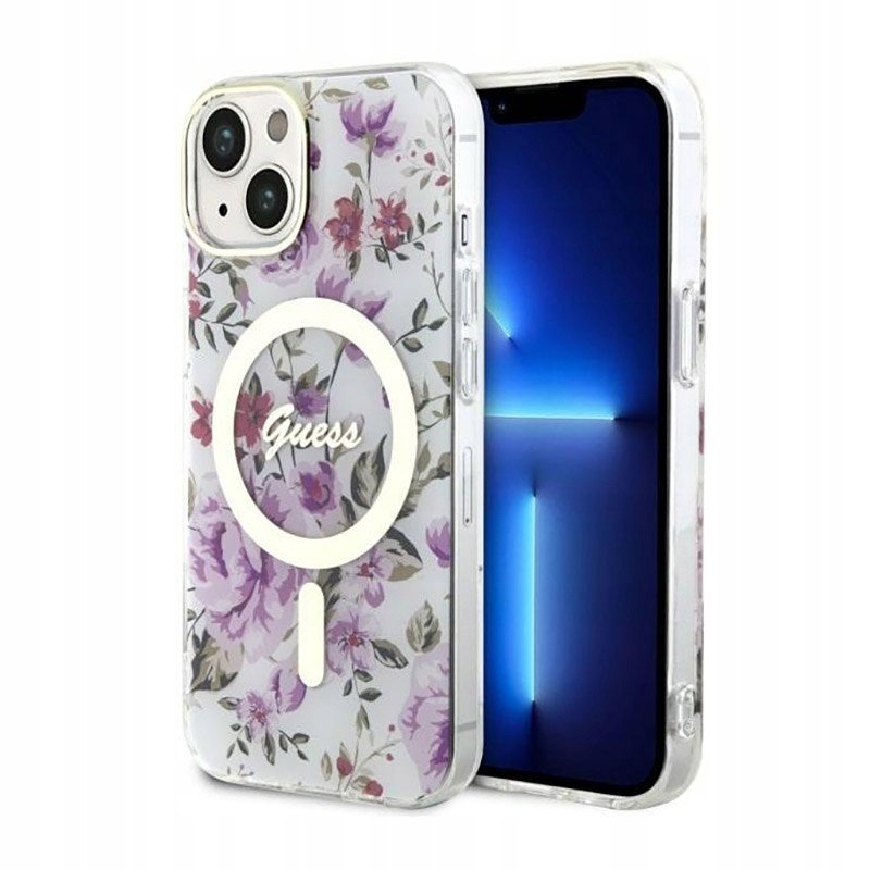 Guess Flower MagSafe Kryt na iPhone 14 (Průhledný