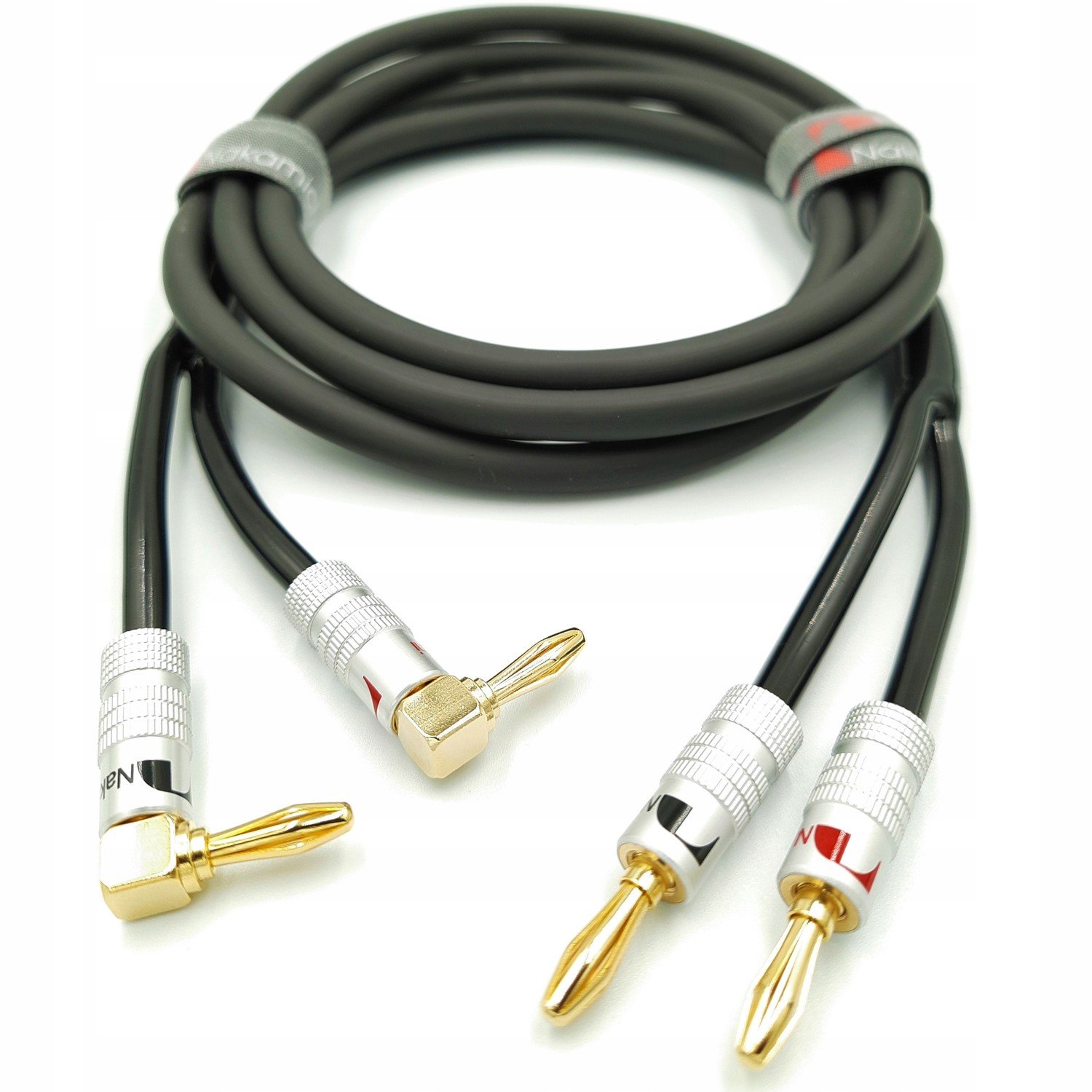 Reproduktorový kabel Nakamichi 2x4mm banán úhlový 3,5m