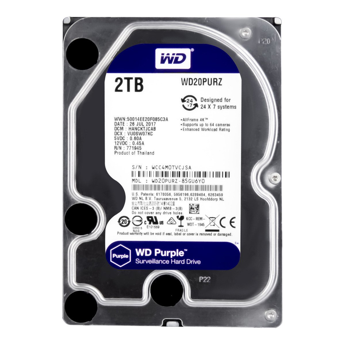 Wd Purple 2TB Sata III 5.4K 64MB 3.5'' WD20PURZ