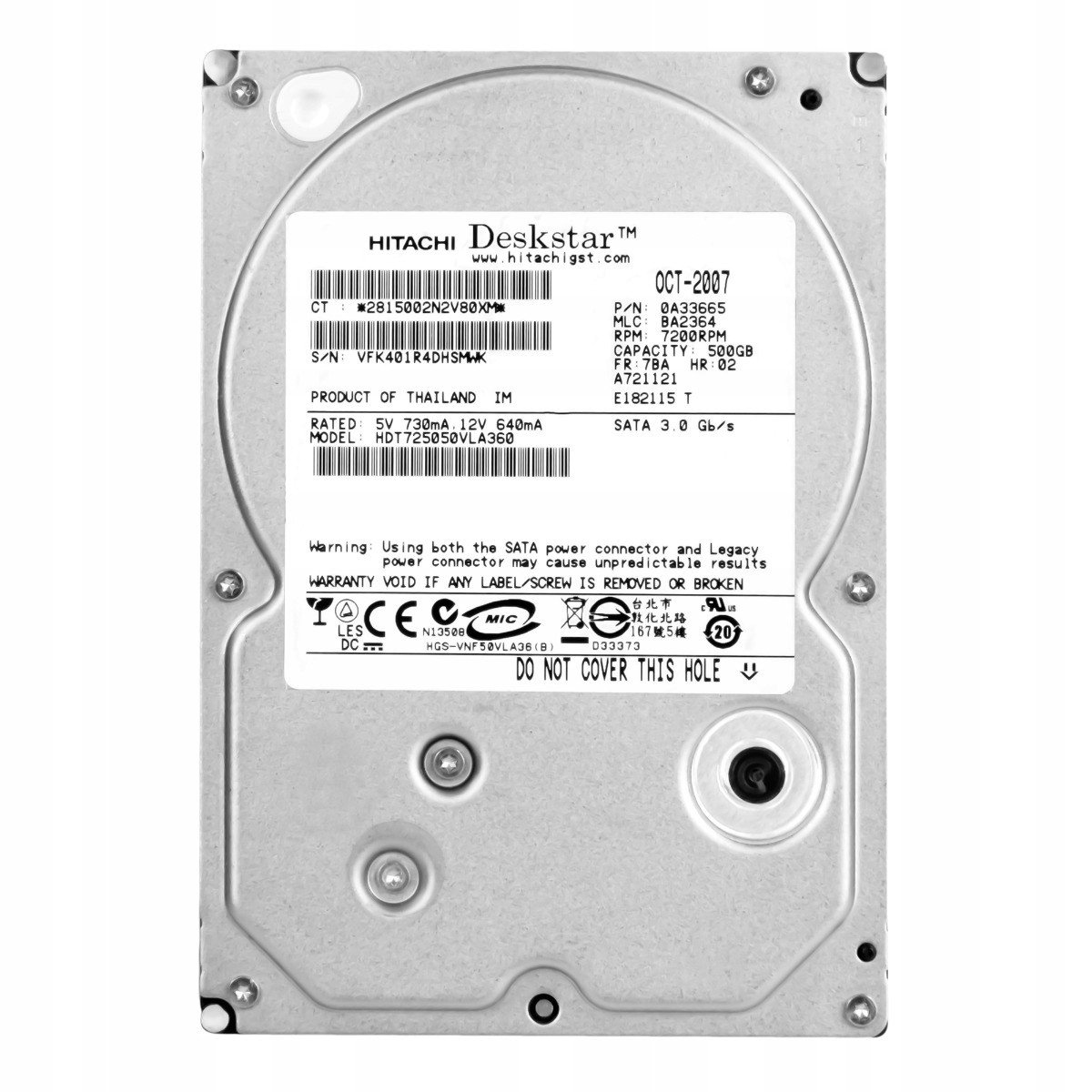 500GB 7,2K Sata II 3,5'' HDT725050VLA360