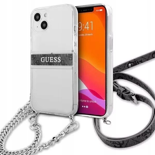 Guess 4G Silver Stripe Crossbody pouzdro na iPhone 13
