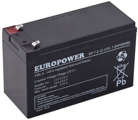 Nabíjecí baterie Ep 7.2-12 Vrla, Agm 12V 7.2Ah Europower