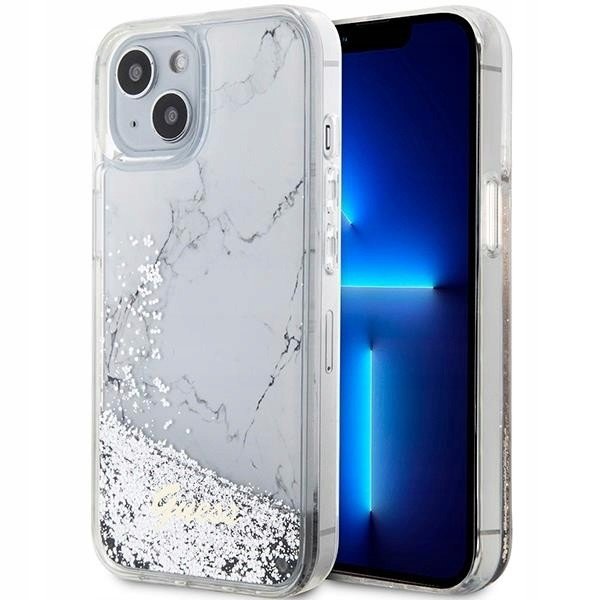 Guess Liquid Glitter Marble Kryt na iPhone 14 (Bílý