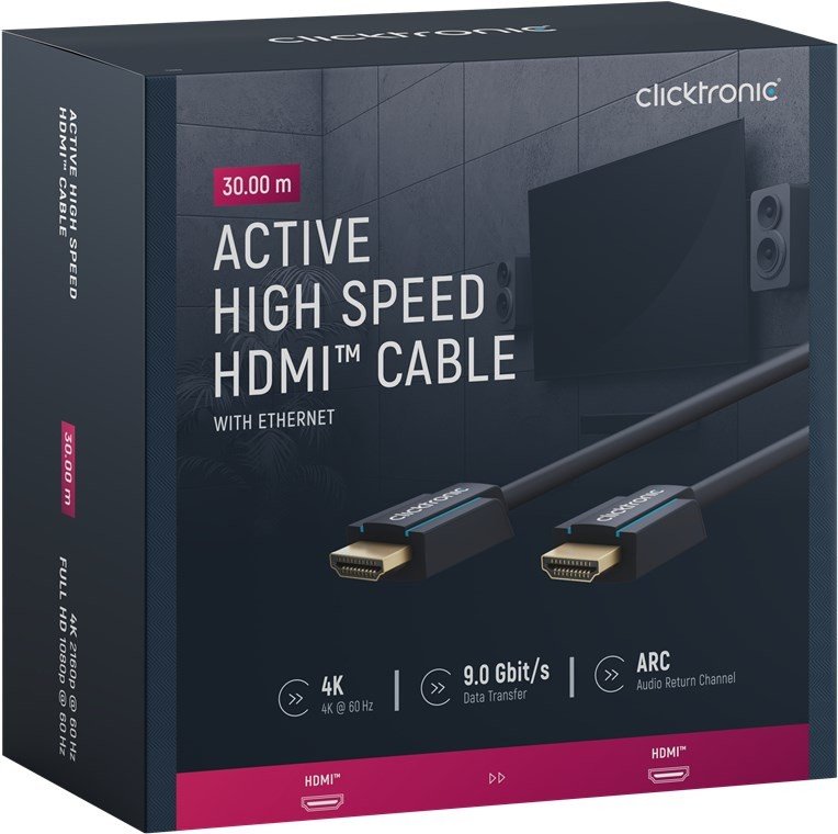Clicktronic Hdmi-hdmi kabel 4K 2.0 Aktivní 30m