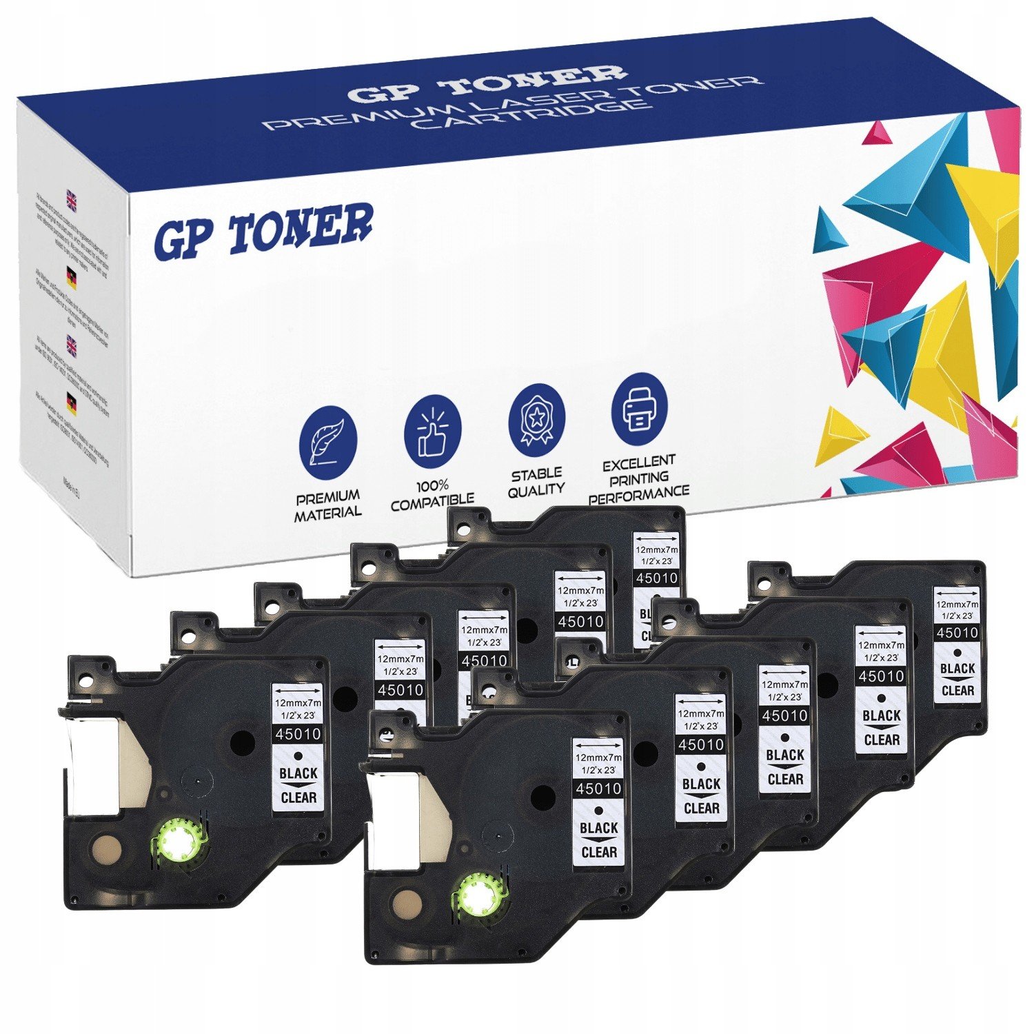 10x Páska pro Dymo D1 45010 12mm x 7m Průhledná