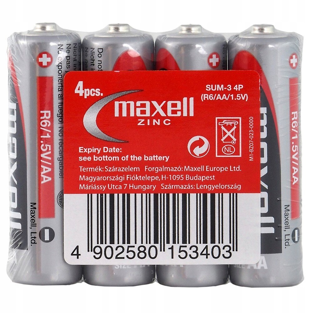 4x zinko-uhlíková baterie Maxell R6 Aa (zásobník)