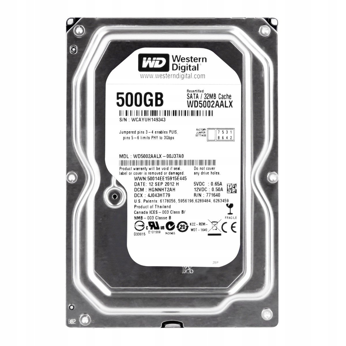 Wd 500GB 7.2K 32MB Sata III 3.5'' WD5002AALX