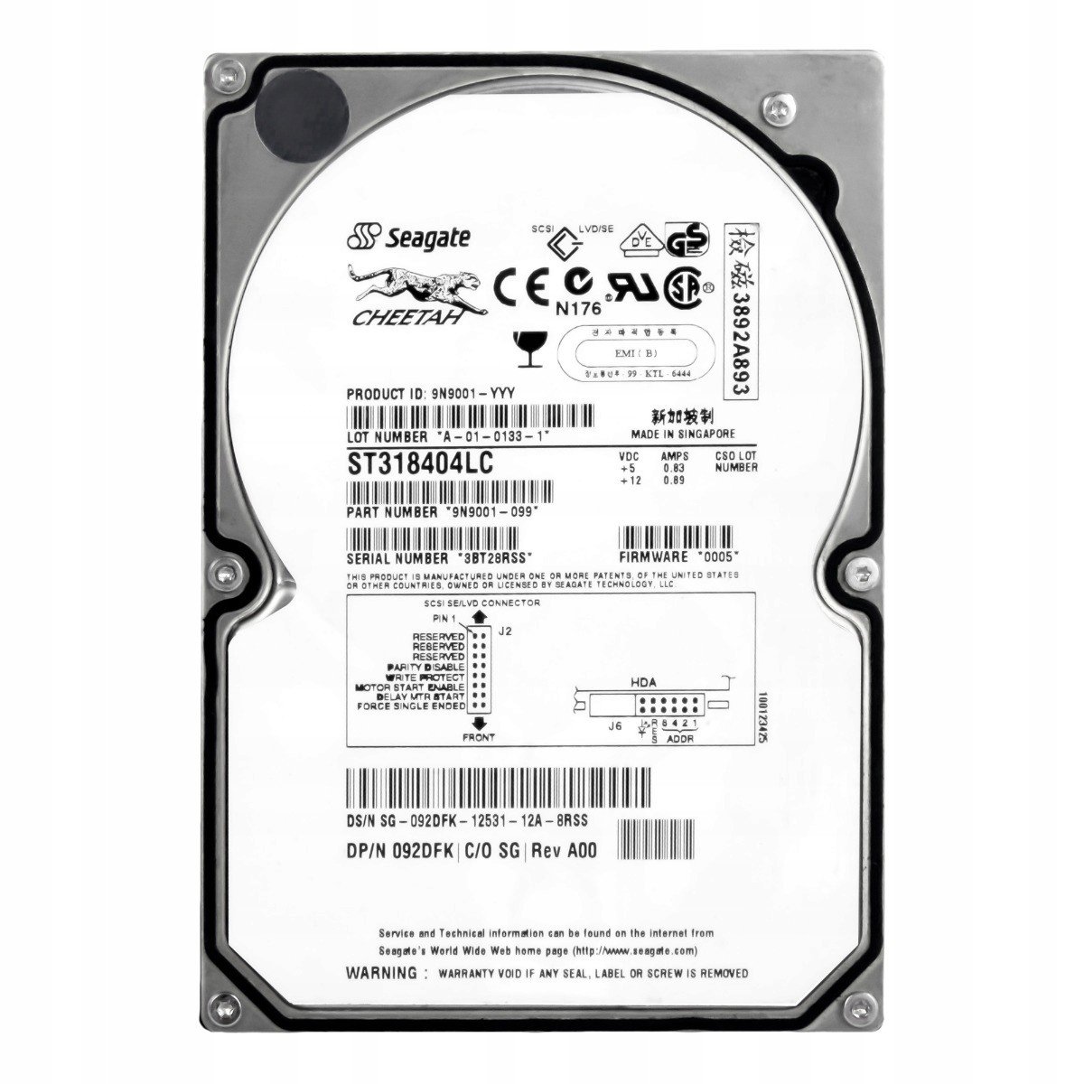 Dell 092DFK 18GB 10K Scsi U160 3,5'' ST318404LC