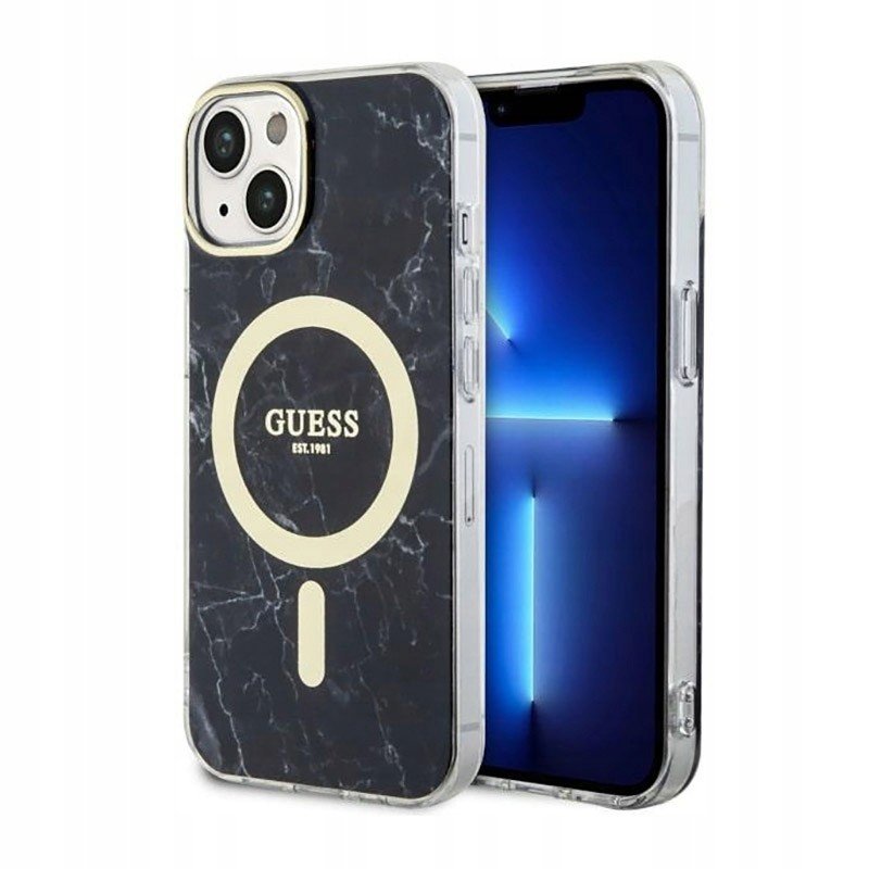 Guess Marble MagSafe Kryt na iPhone 14 Plus (Černý