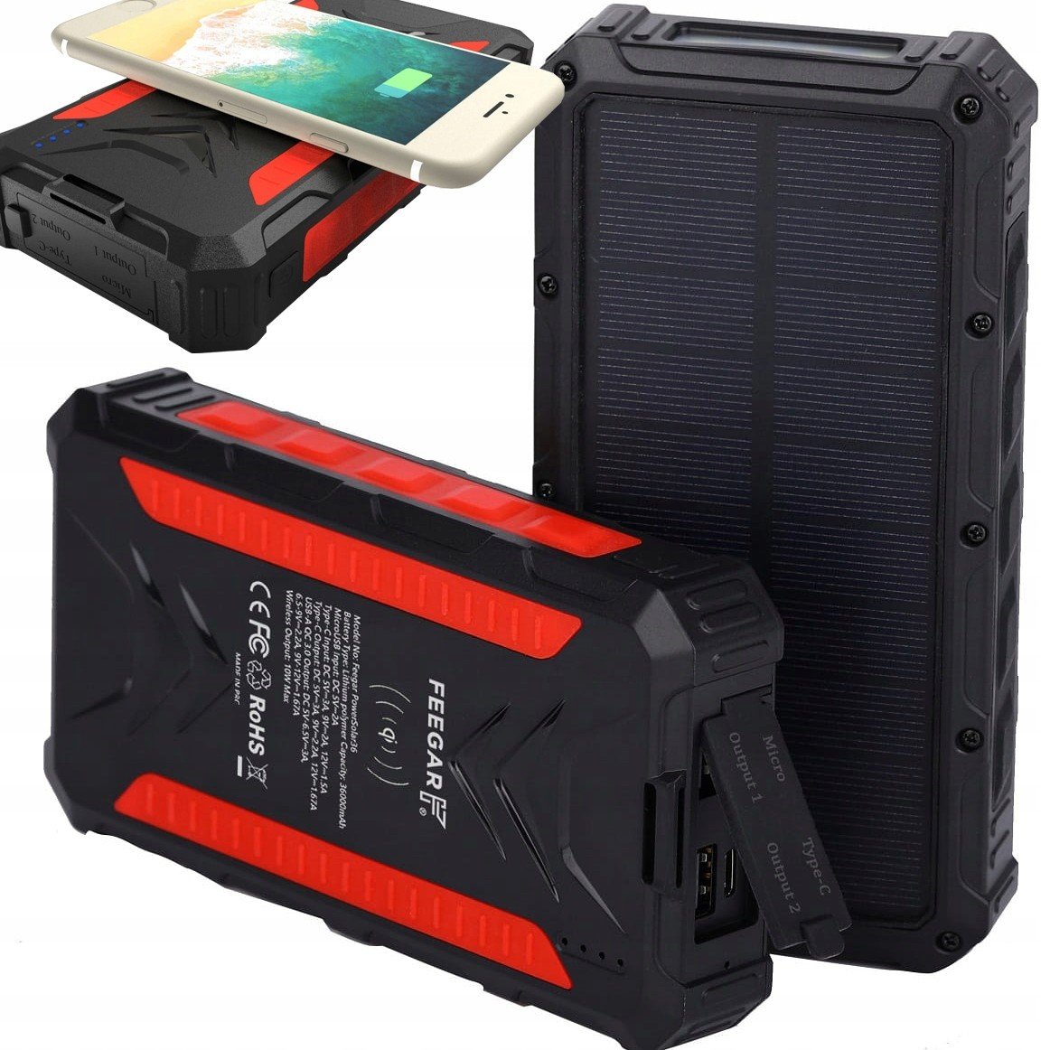 Powerbank Solární Feegar 36000mAh 20W Indukce