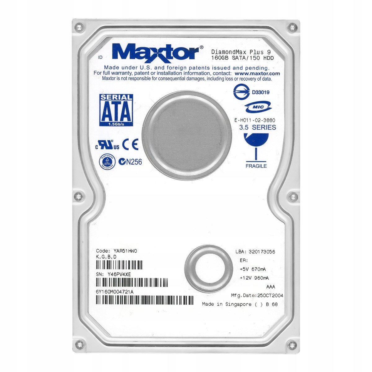 Maxtor 160GB 7.2k 8MB Sata 3.5'' 6Y160M0