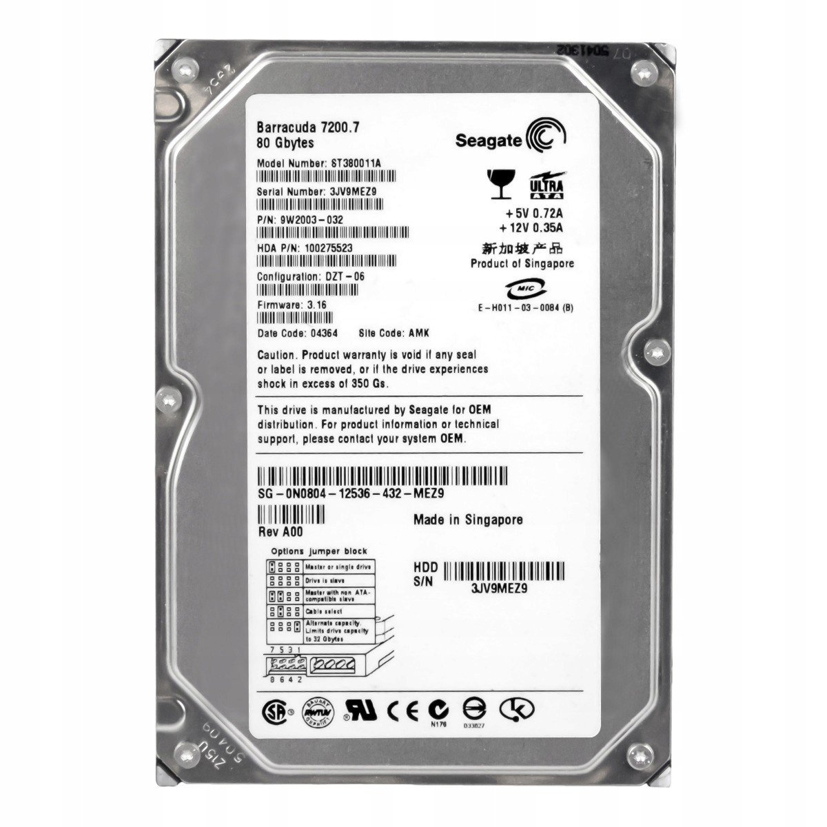 Dell 0N0804 80GB 7.2K 2MB Ata 3.5'' ST380011A