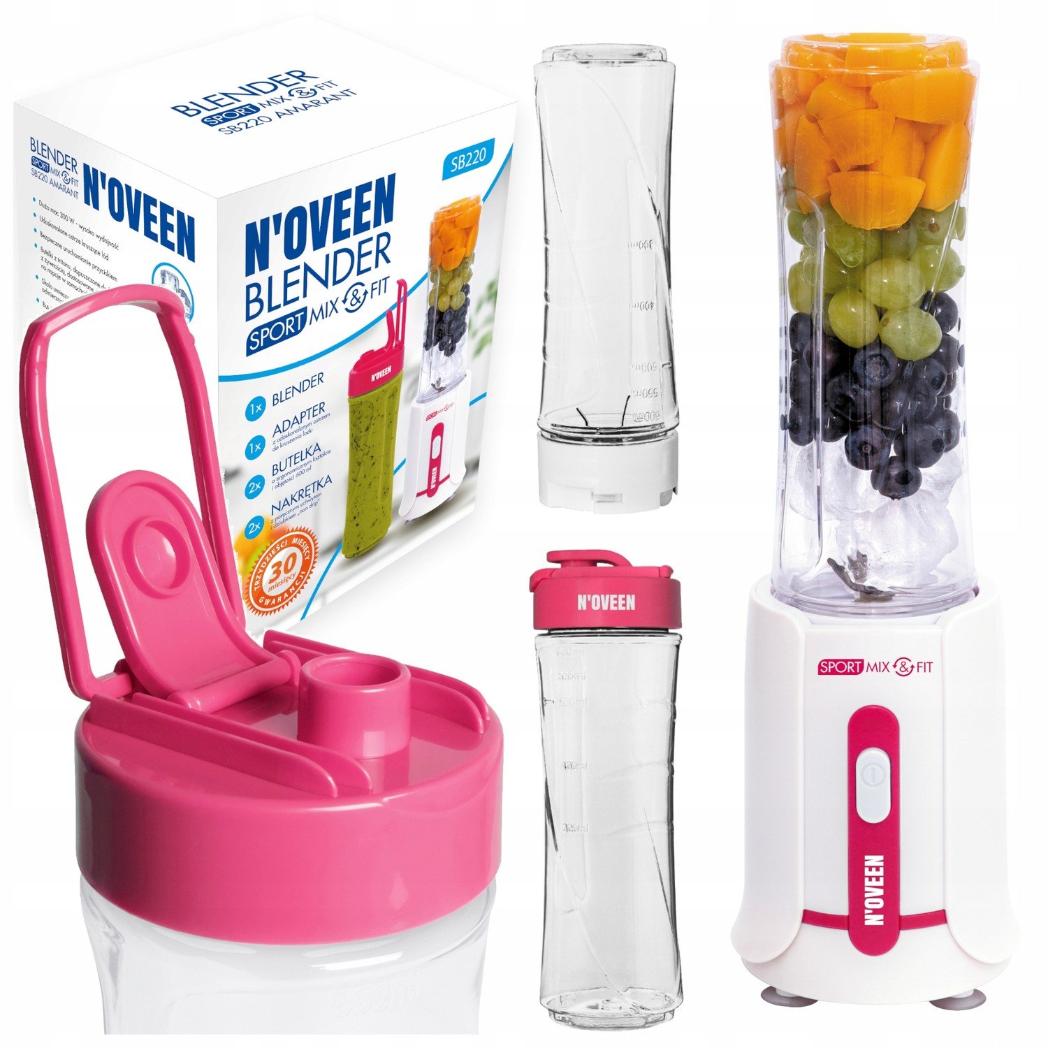 Mini Blender Osobisty Sporty Noveen růžová