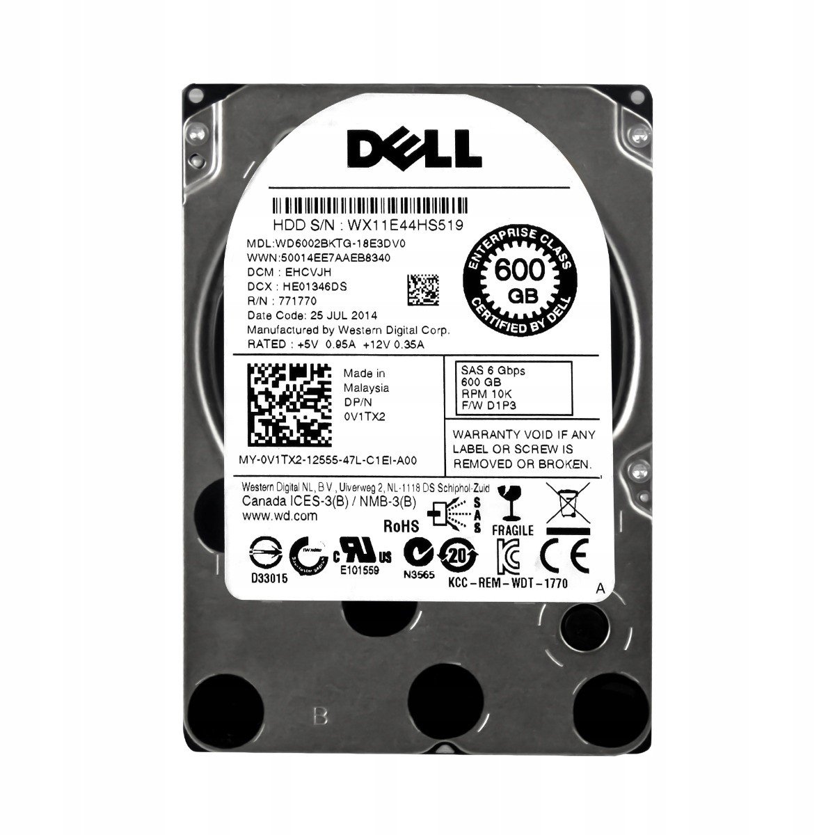 Dell 0V1TX2 600GB 10K 32MB SAS-2 2.5'' WD6002BKTG