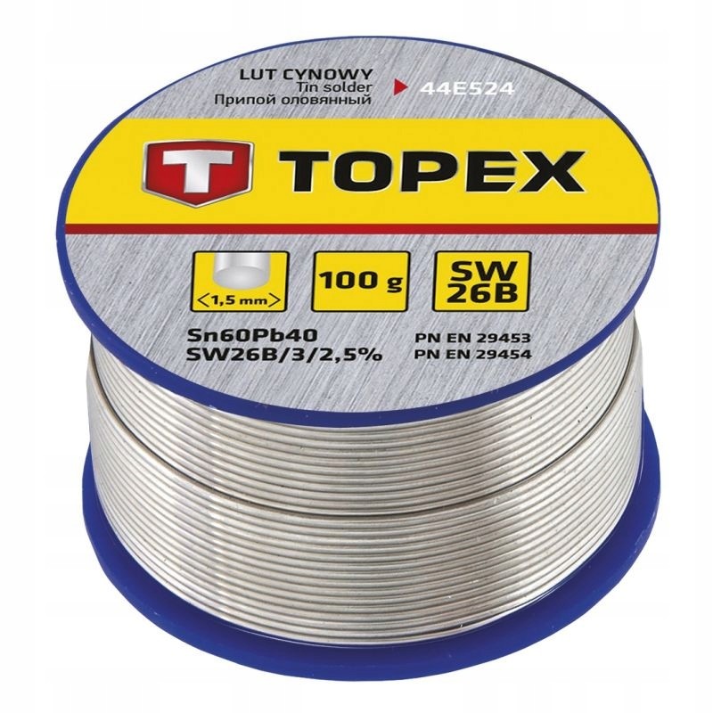 Topex Cínová pájka 60% Sn, drát 1.5 mm, 100 g 44E524