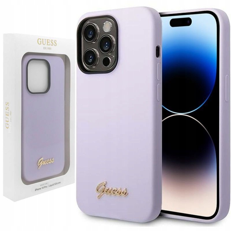Pouzdro pro Apple iPhone 14 Pro, Guess silikonově fialové