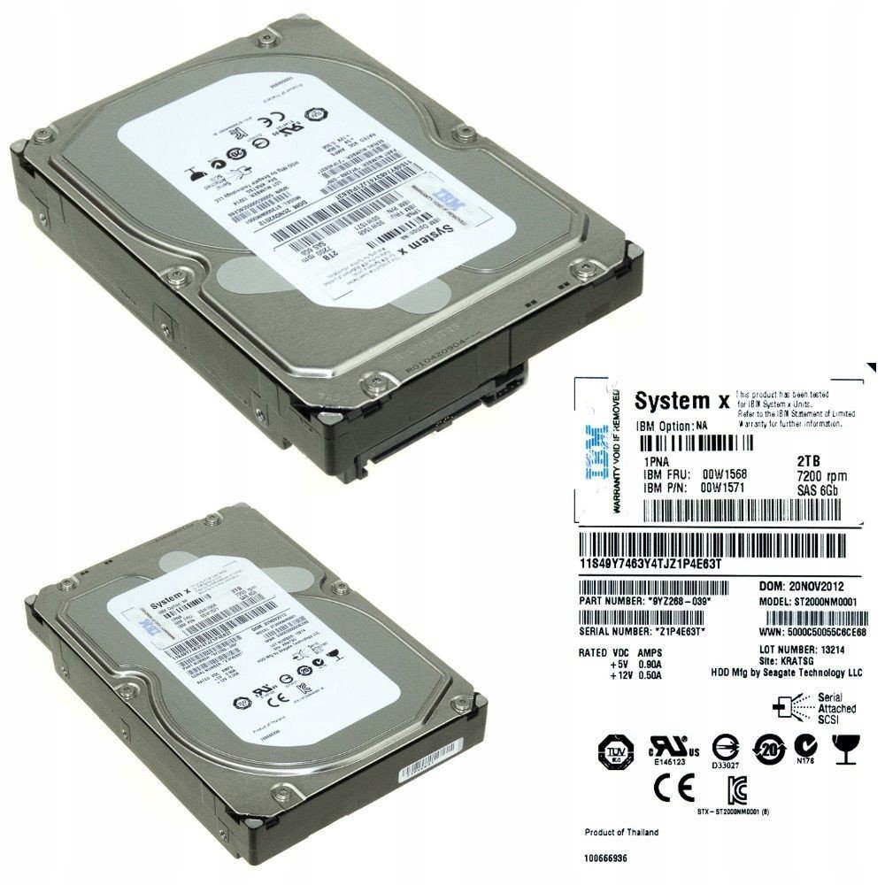 Ibm 00W1568 2TB 7.2k Sas 3.5 00W1571 ST2000NM0001