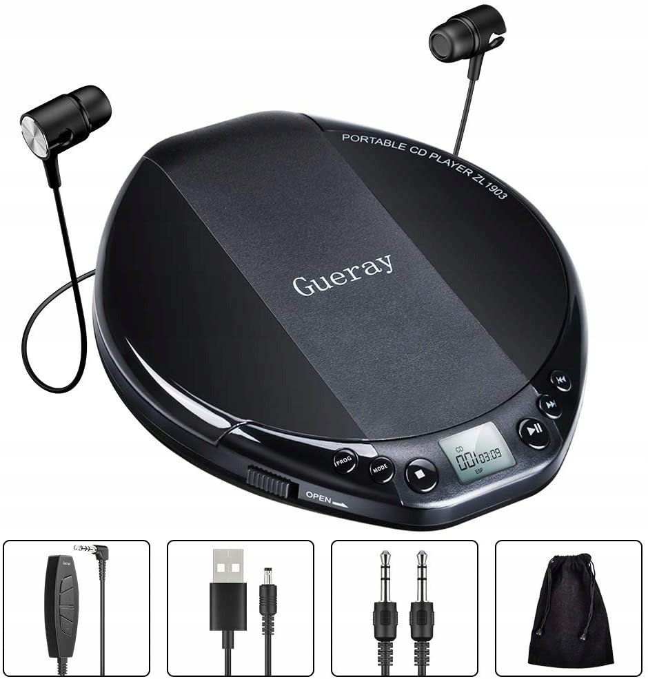 Discman Přenosný CD Přehrávač Hifi Černý