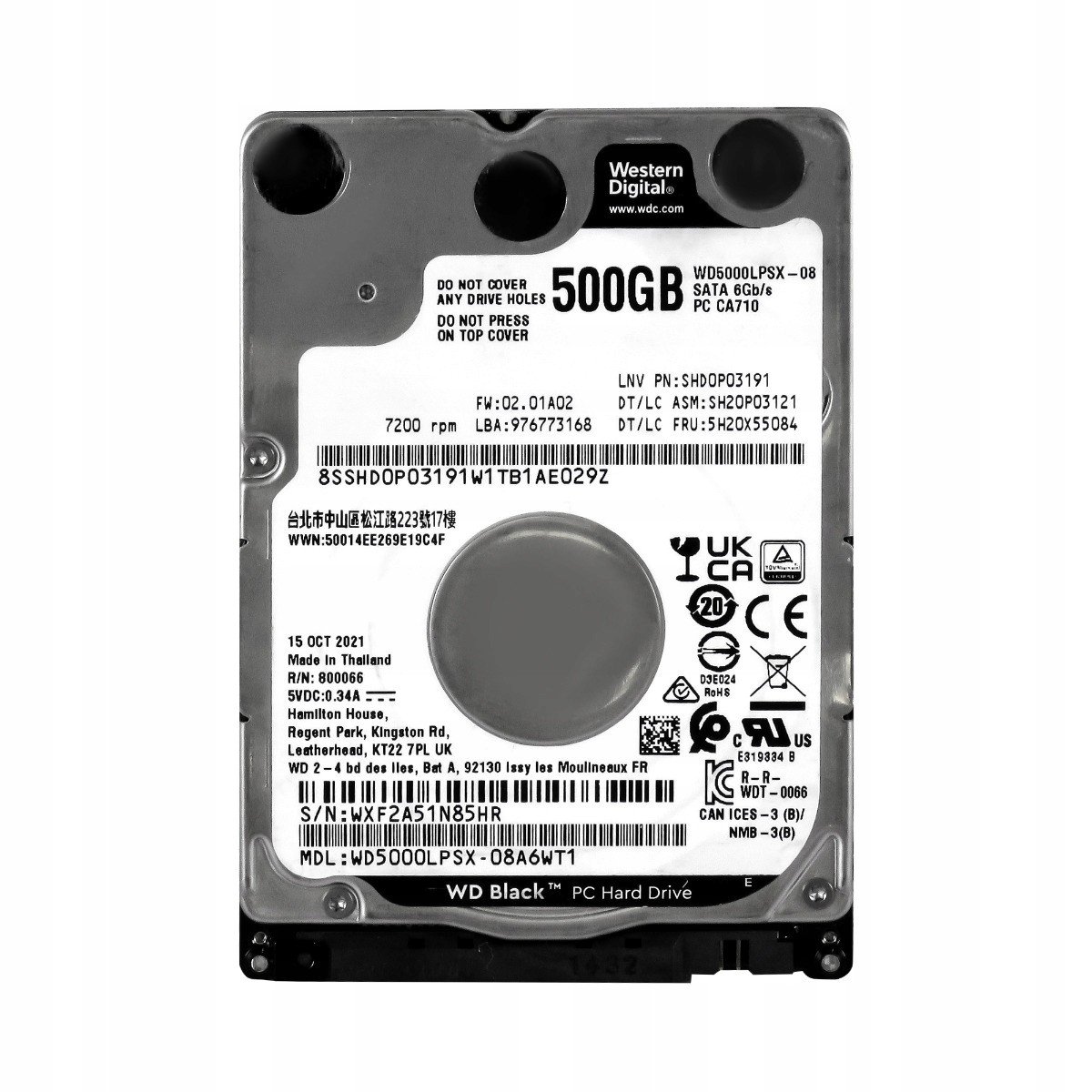 Wd Black 500GB 7.2K Sata III 2.5'' WD5000LPSX-08