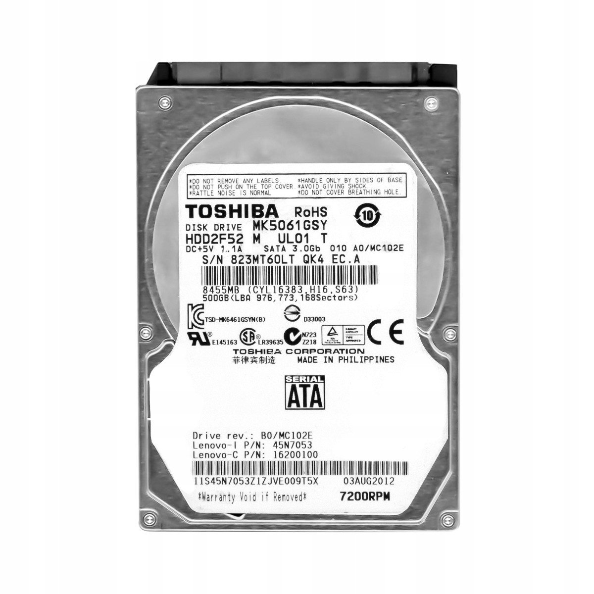 Toshiba 500GB 7.2K 16MB Sata II 2.5'' MK5061GSY