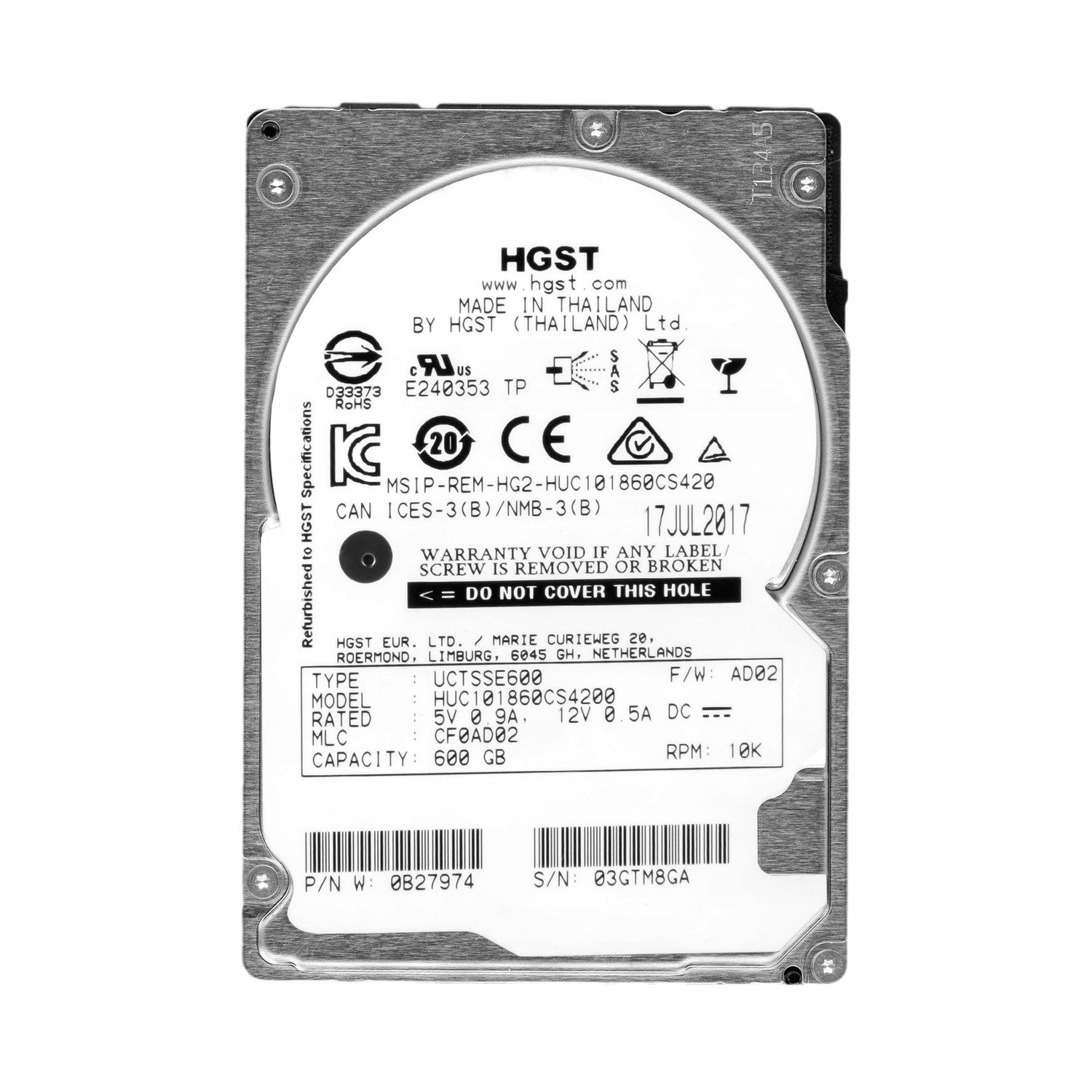 Hgst 600GB 10K 128MB SAS-3 2.5'' HUC101860CS4200