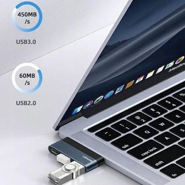 Usams Usb 2.0/USB 3.0/USB-C adaptér šedý/grey