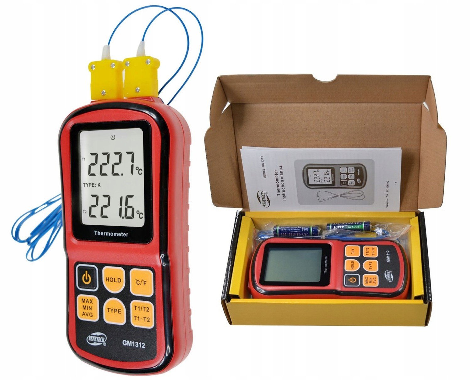 Cyfrový Termometr 2x Termopara Typu K -50 až 1372