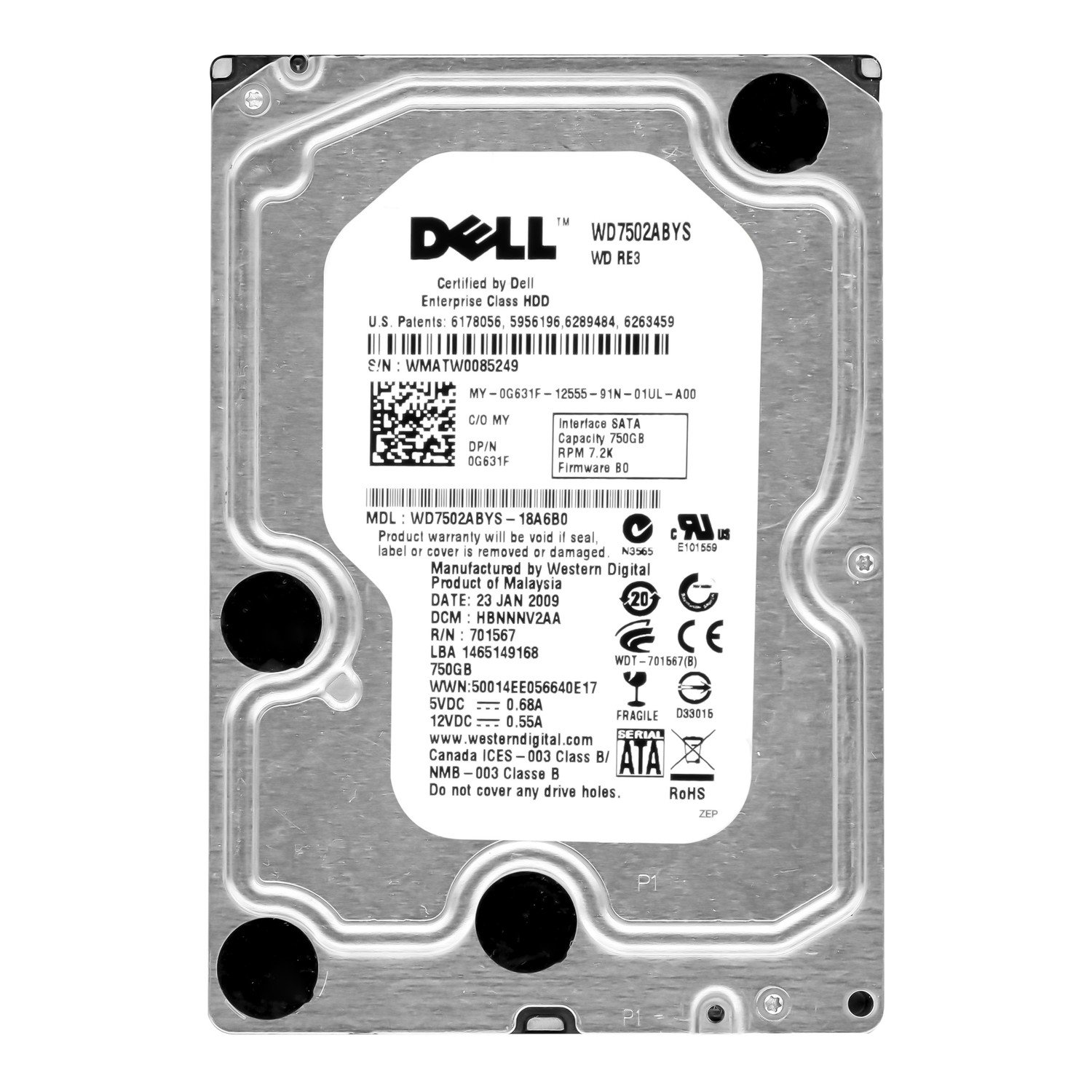 Dell 0G631F 750GB 7.2K Sata II 3.5'' WD7502ABYS