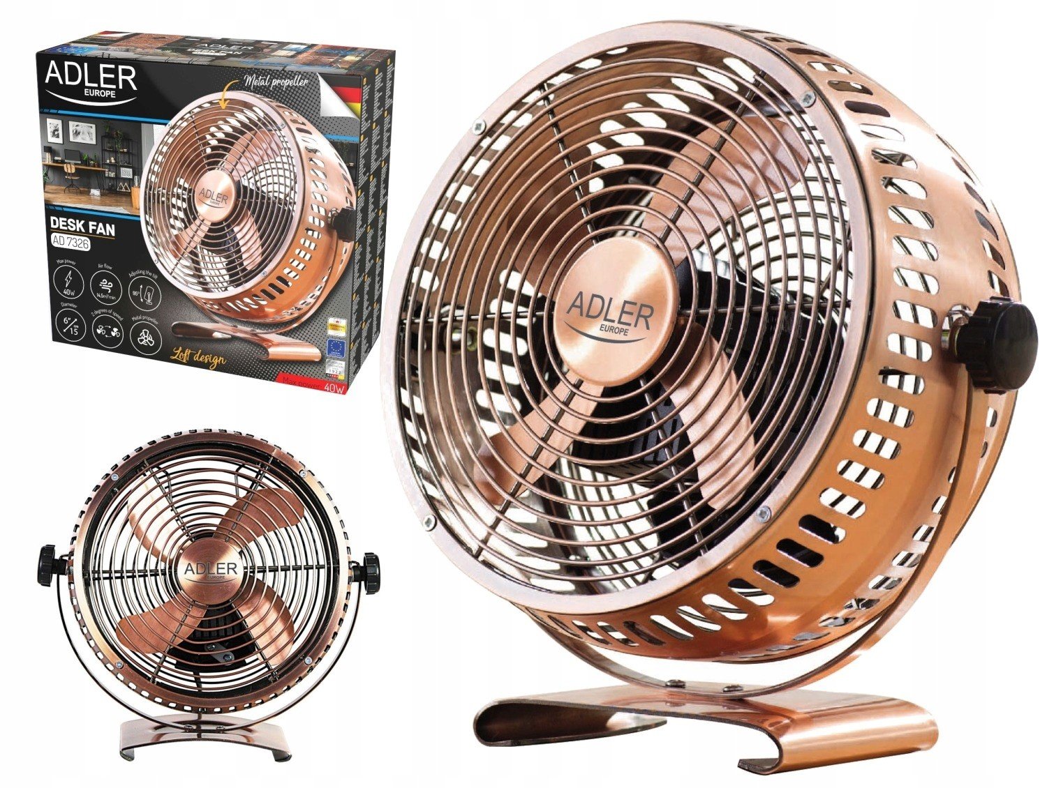 Stolní ventilátor Adler AD7326 15cm/6 40W Retro